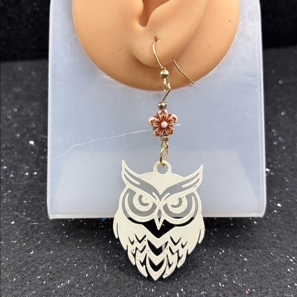 Owl Dangle Earrings | Floral Connector Lightweight Boho Jewelry Gold-Tone Hooks - Picture 5 of 7